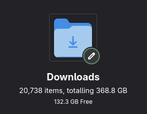 my downloads folder that has 20k items totally 370GB