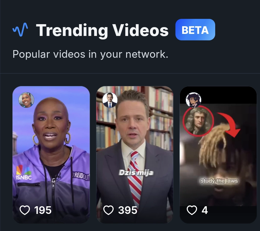 bsky trending videos and the first 2 are some news things and the third one is posted by penny with an xxxtentacion meme