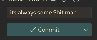 vscode git plugin with the commit message saying "its always some Shit man"