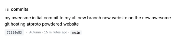 tangled commit "my aweosme inital commit to my all new branch new website on the new awesome git hosting atproto powdered website"