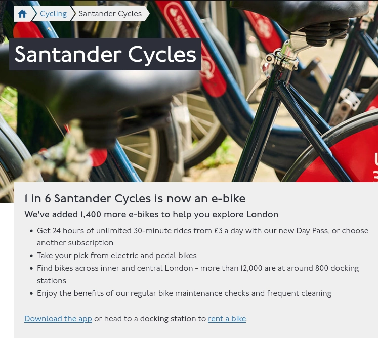 Transport for London Cycling page advertising them saying a bunch of features of them 