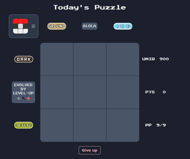 today's pokedoku puzzle with one entire column being pokemon from alola