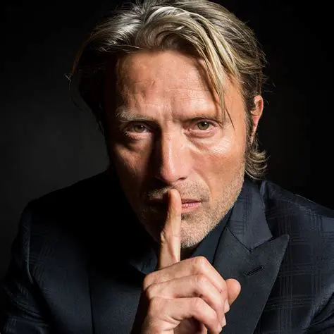 mads mikkelsen with a finger on his lips
