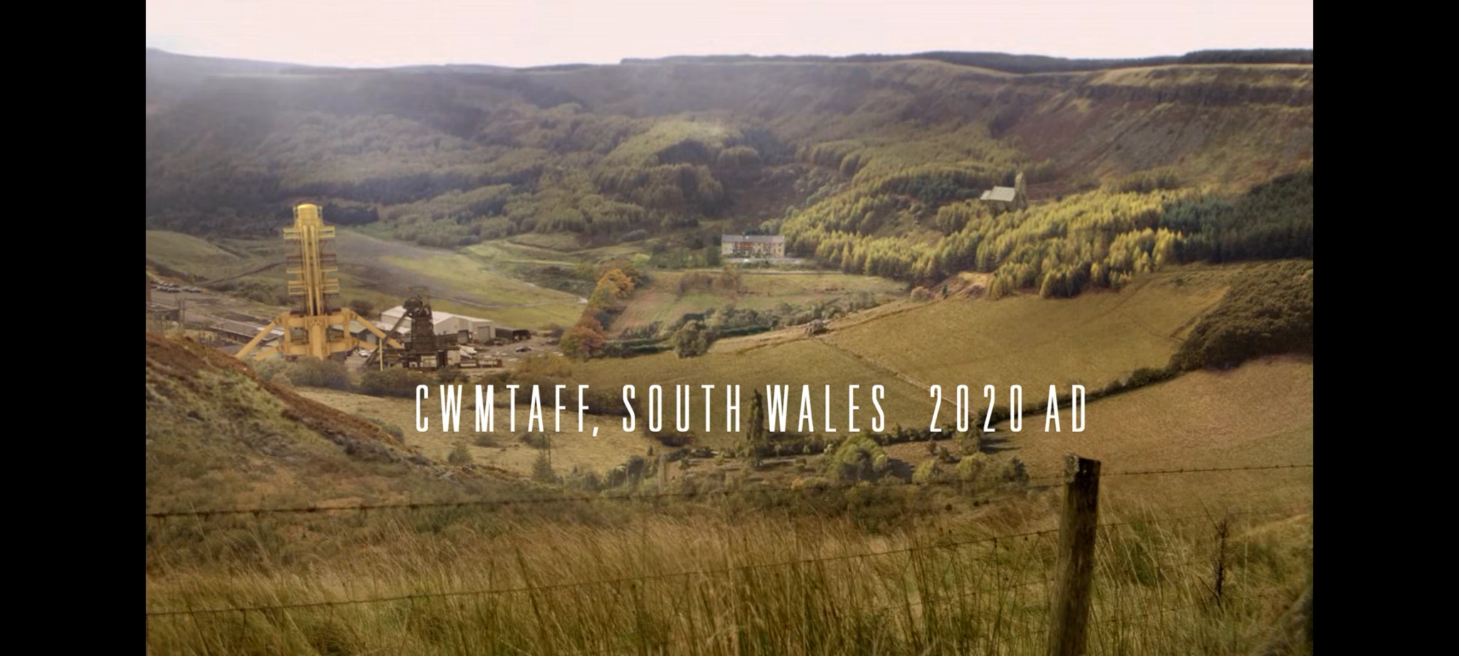Opening scene of season 5 episode 8 of Doctor Who, where it shows a quarry and it has the words: CWMTAFF, South Wales 2020 AD