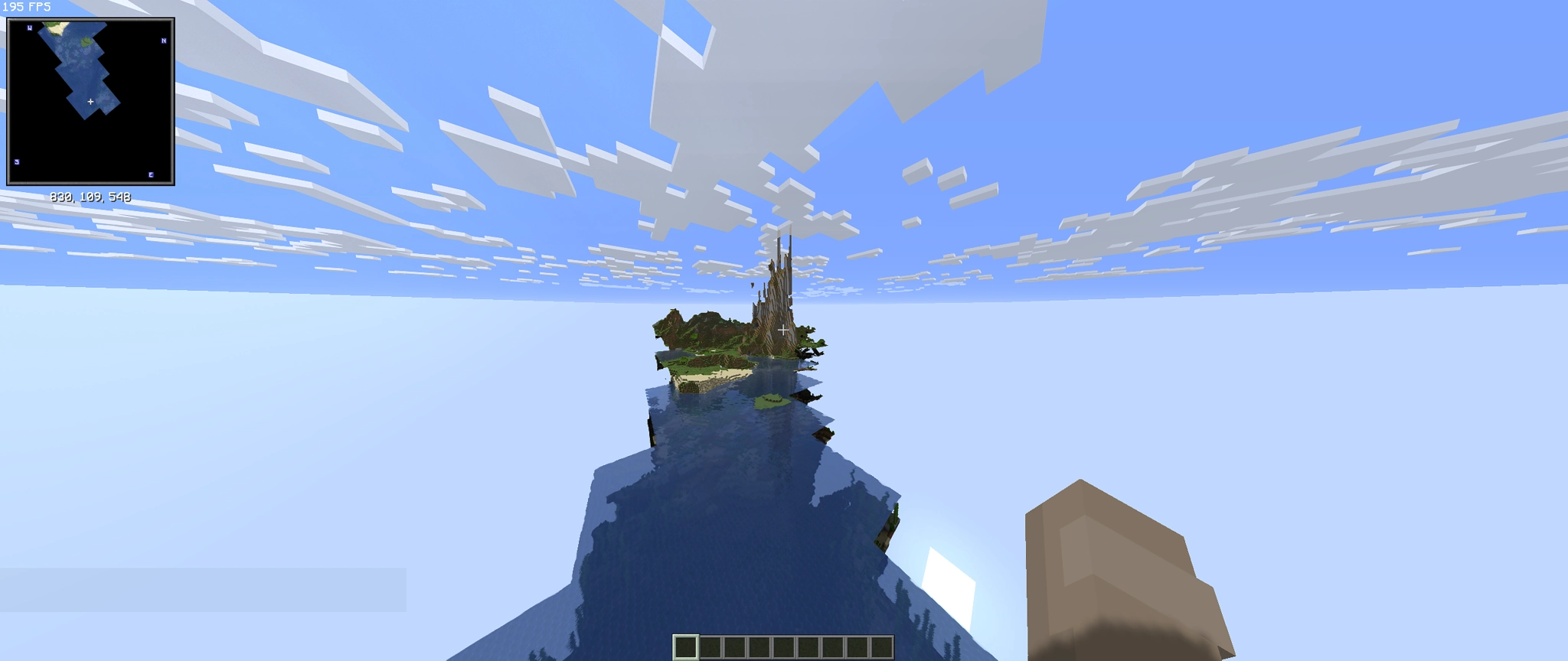 minecraft screenshot with only the chucks of the path i've gone down being rendered and everything else is not there.