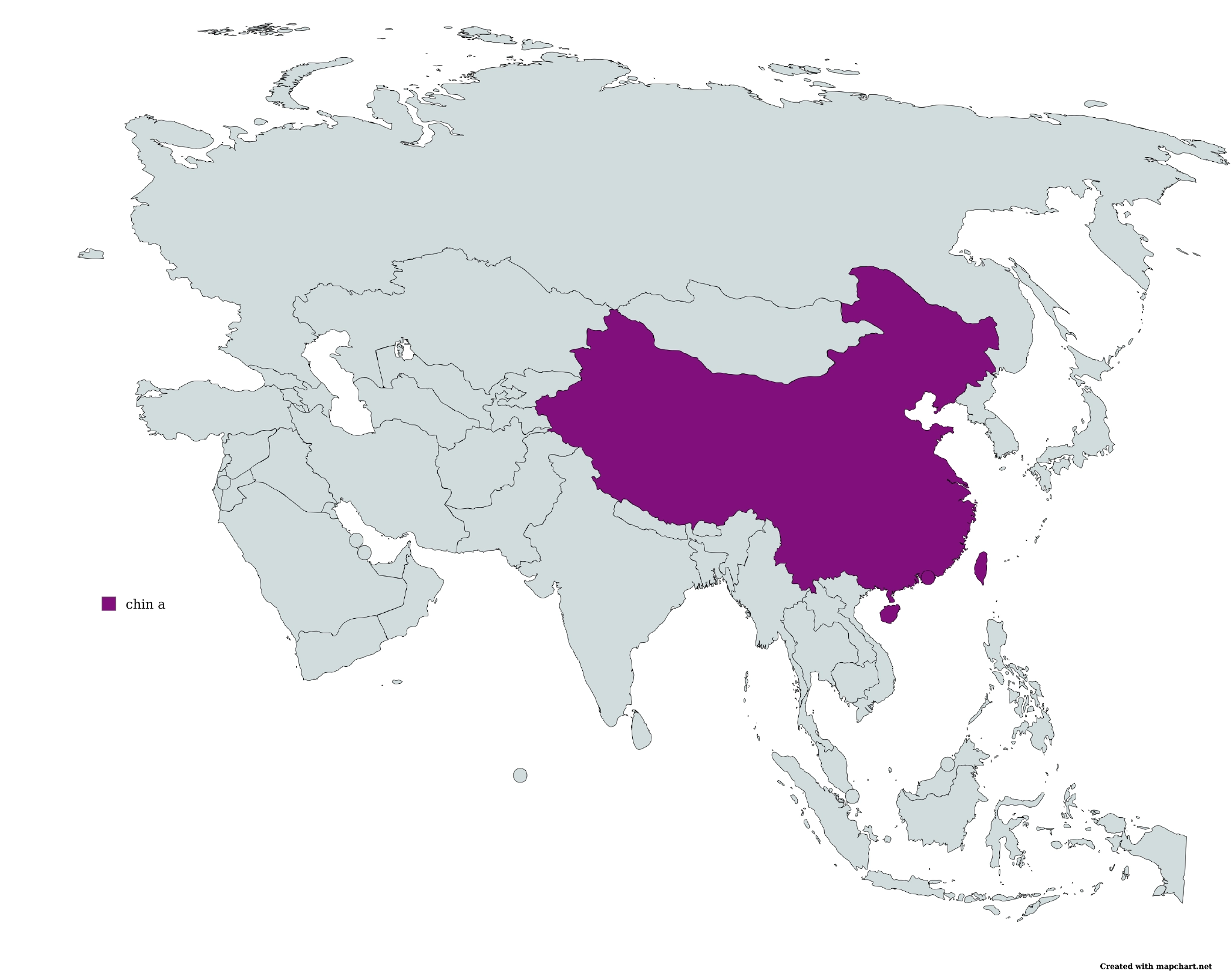 map of asian with china and taiwan in purple and the key just says "chin a" 
