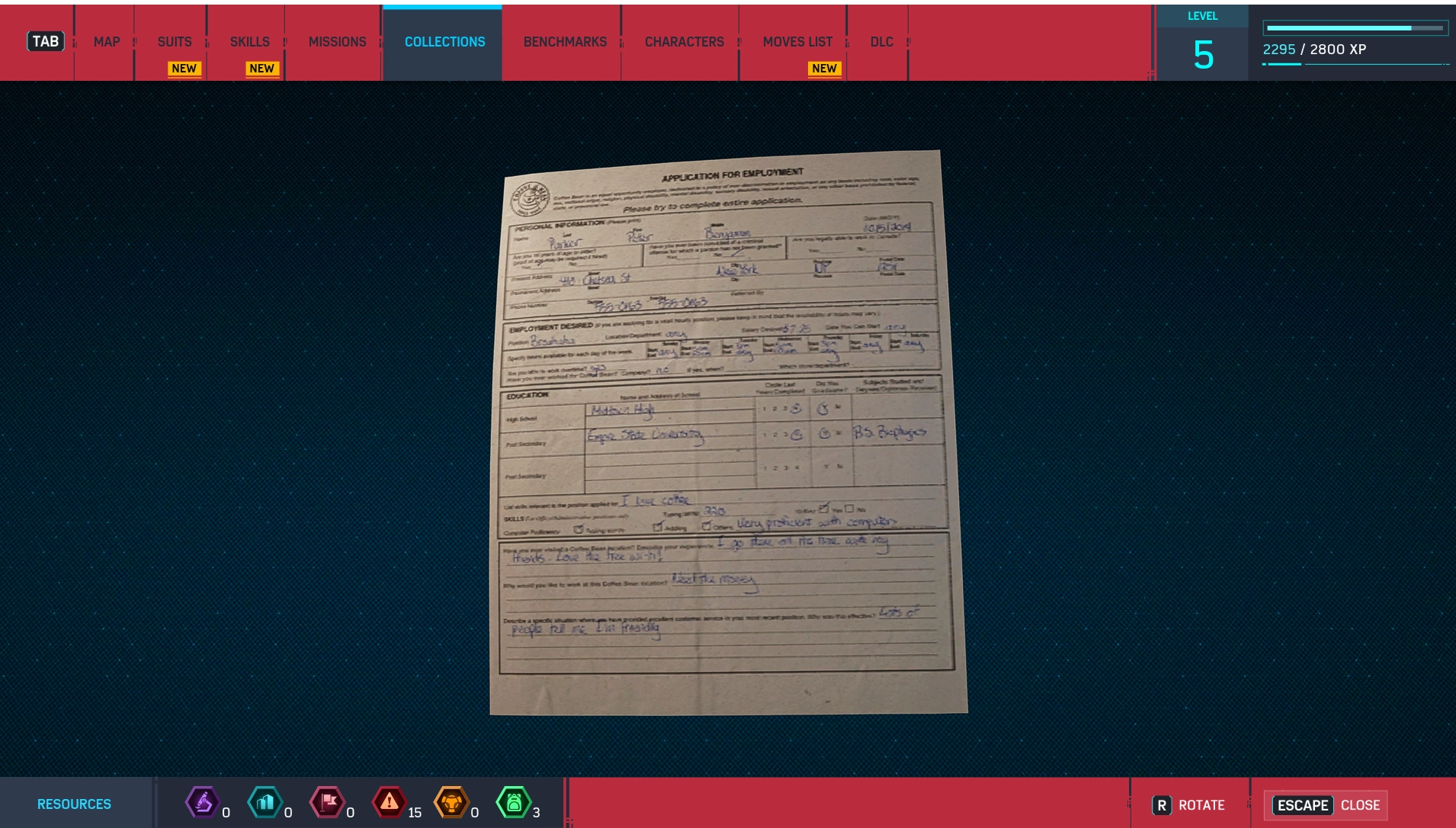 job application item in the spiderman game
