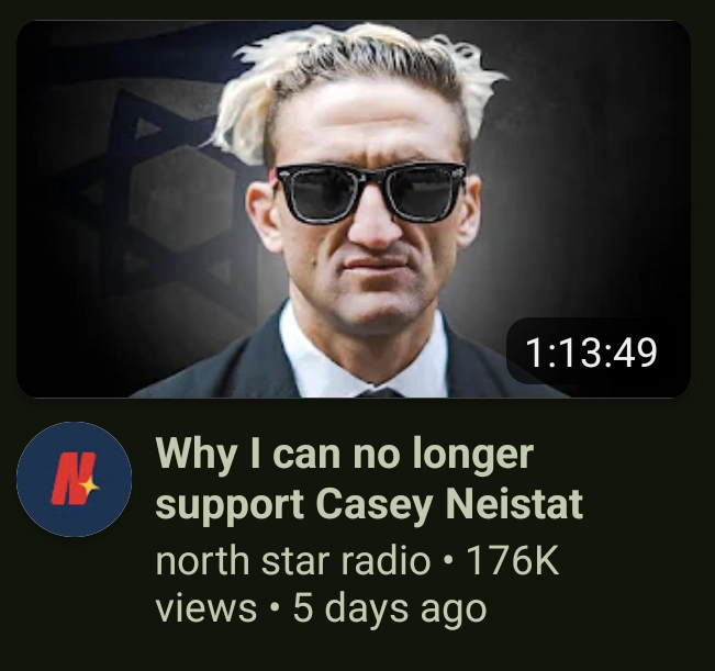 yt video titled why i can no longer support casey nesitat with a pic of him there