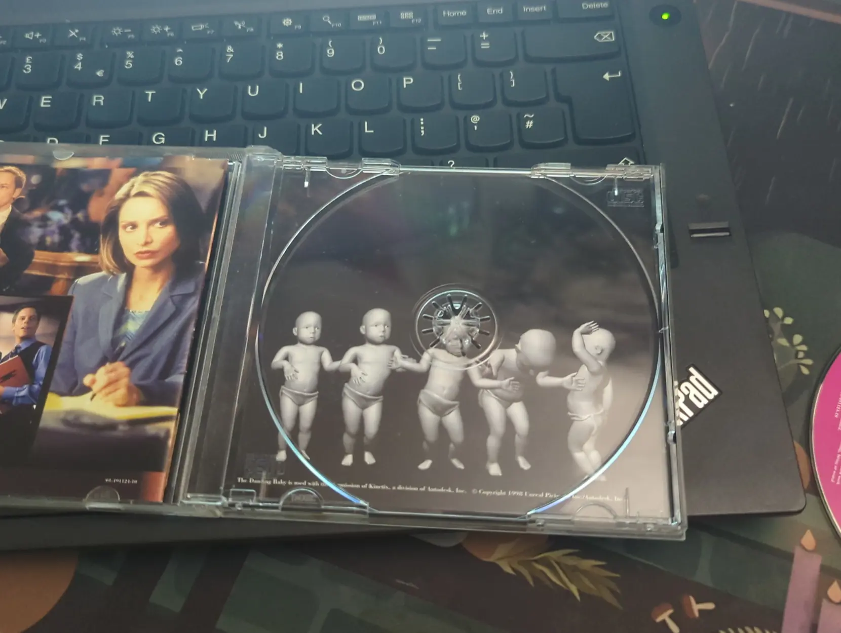 ally mcbeal soundtrack CD case with the black and white 3d dancing babies