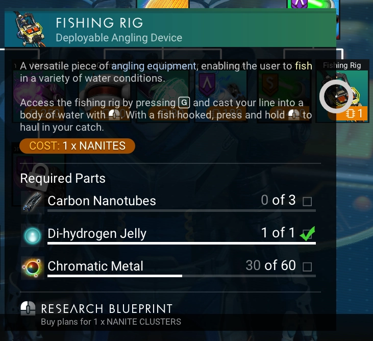 recipe for a fishing rig for the multi-tool in no man's sky